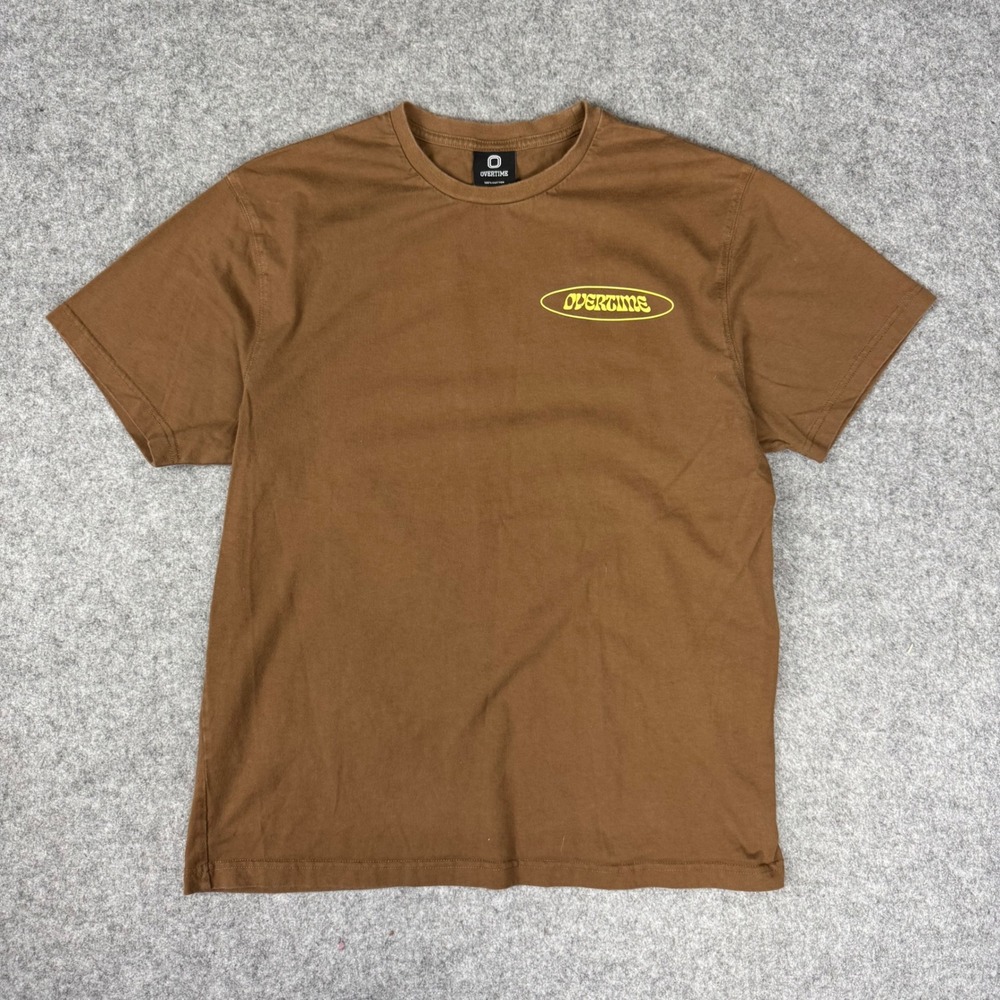 Overtime Hoping is Paradise Brown Graphic‎ T-Shirt Mens Large Retro Daisy Floral